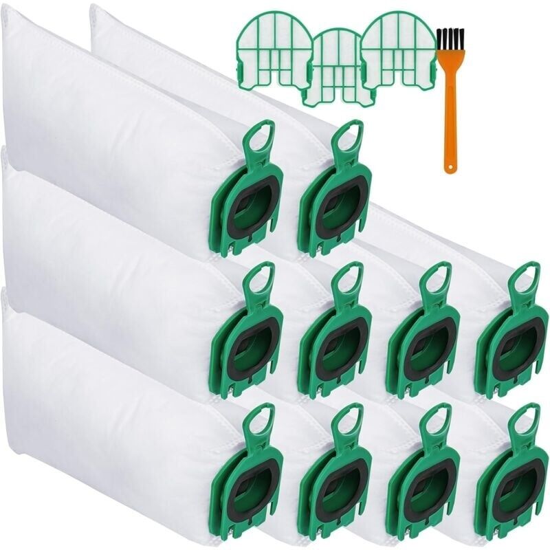 10 Vacuum Cleaner Bags for Vorwerk Kobold VB100 with 3 Motor Filters + 1 Cleaning Brush, Replacement Dust Bag Vacuum Cleaner Bag Kit