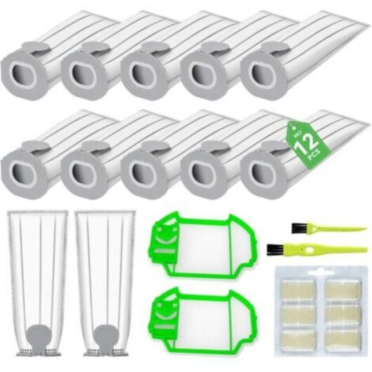 12 Vacuum Cleaner Bag Compatible for Vorwerks Kobold VK7S VK7 FP7S FP7-12 Vacuum Cleaner Bags + 2 Motor Filters + 2 Brushes, Replacement Filter Bag
