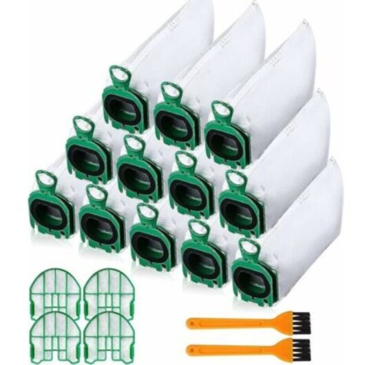 12 Vacuum Cleaner Bags for Vorwerk Kobold VB100 VB 100 FP100 FP 100, Replacement Dust Bag Kit Compatible with 4 Motor Filters + 2 Cleaning Brushes
