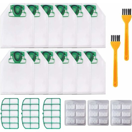 12 Vacuum Cleaner Bags for Vorwerk Kobold VK200 FP200 with 3 x Motor Filters, 18 x Fragrance Chips, 2 x Brushes, Replacement Bags for Kobold VK200