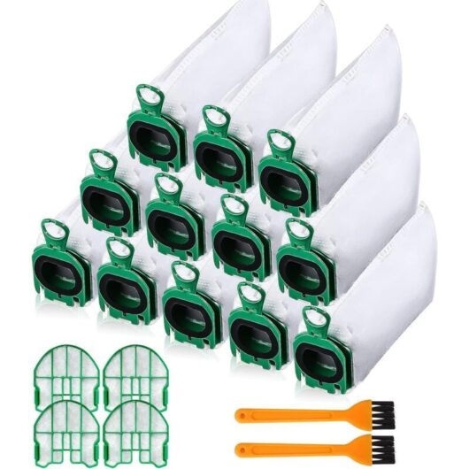12 vacuum cleaner bags for Vorwerk Kobold VB100 vb 100 FP100 fp 100, replacement dust bag set, vacuum cleaner bags compatible with 4 motor filters +