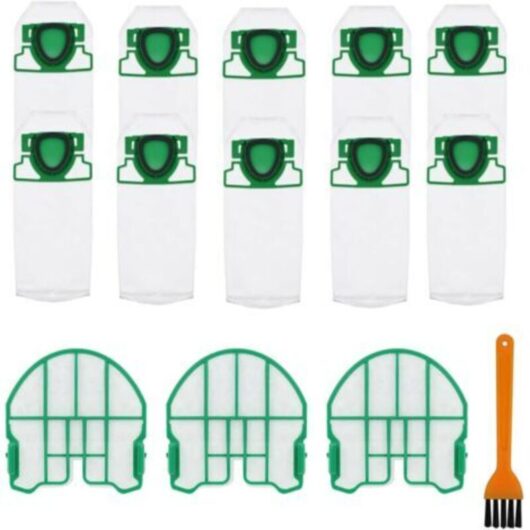Pack of 10 Vacuum Cleaner Bags For Vorwerk Kobold VB100 VB 100 FP100 FP 100, With 3 Motor Filters, 1 Cleaning Brush, Replacement Dust Bag Vacuum