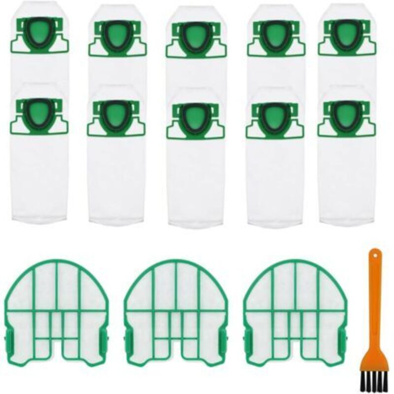 Pack of 10 Vacuum Cleaner Bags For Vorwerk Kobold VB100 VB 100 FP100 FP 100, With 3 Motor Filters, 1 Cleaning Brush, Replacement Dust Bag Vacuum